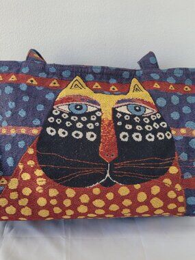 Laurel Burch Tapestry Tote Bag w/Colorful Cat Face